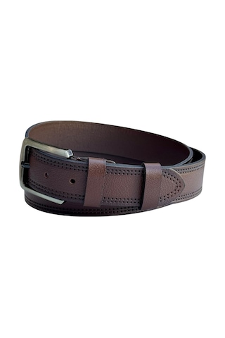 Süzer Deri Kahverengi Hakiki Deri Düz Renk Dikişli Model 4 Cm. Genişlikli Spor Kemer // 409-28