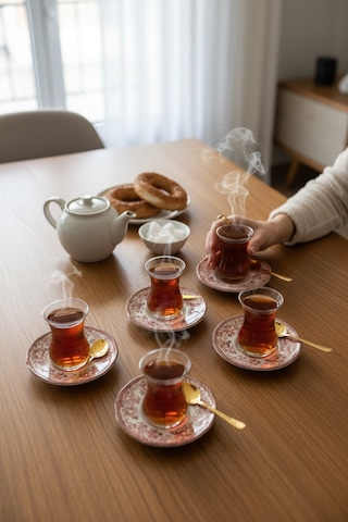 Akayev Porselen Vintage Maroon 6 Parça Çay Tabağı Kırmızı