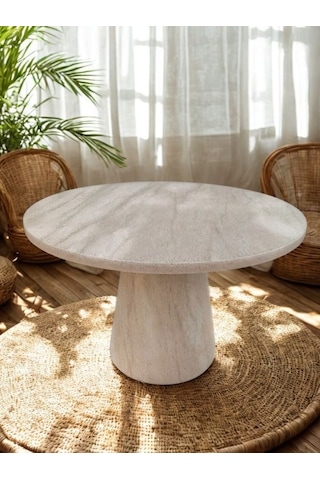 Lucca Yuvarlak Traverten Masa, Konik 110x110 Traverten