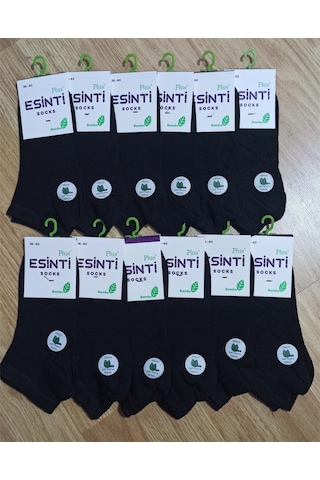 Esinti Bayan 12 Adet Tek Renk Bambu Dikişsiz Patik Çorap Siyah