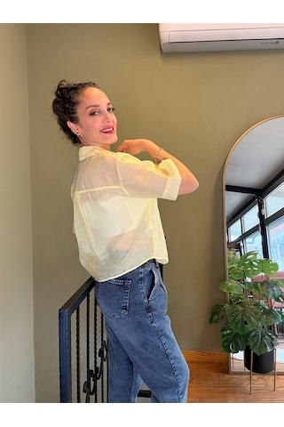 Ali Butik Sarı Şifon Crop Gömlek