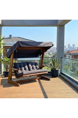 Viva 2200 Ahşap Bahçe Salıncağı 3 Kişilik Sabitlenebilir, Geniş Yan Sehpalı, Dış Mekan Bahçe Balkon Teras Çok Renkli