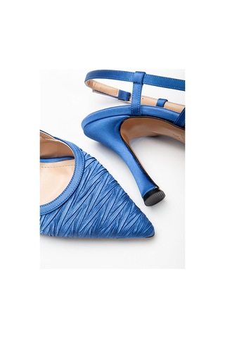 Arkası Açık Saten Özel Tasarım Stiletto MAVİ