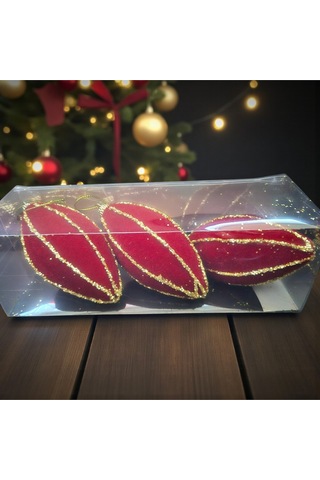 Yılbaşı Damla Süs 12cm Kadife Sim Şeritli 3lü Ast7205