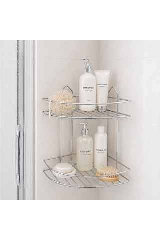 Eko-2 Banyo Köşelik Ve Duşkabin Raf 2 Katlı Krom Üçgen Metal- 12'li Paket