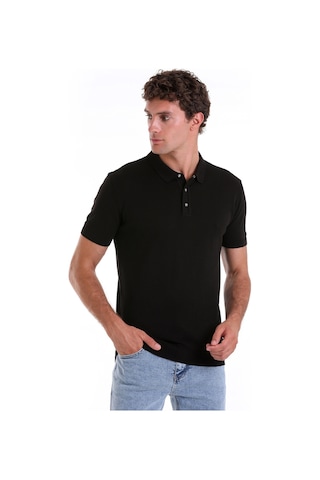 Hatemoğlu Siyah Regular Fit Jakarlı Pamuklu Polo Yaka Triko Tişört Siyah