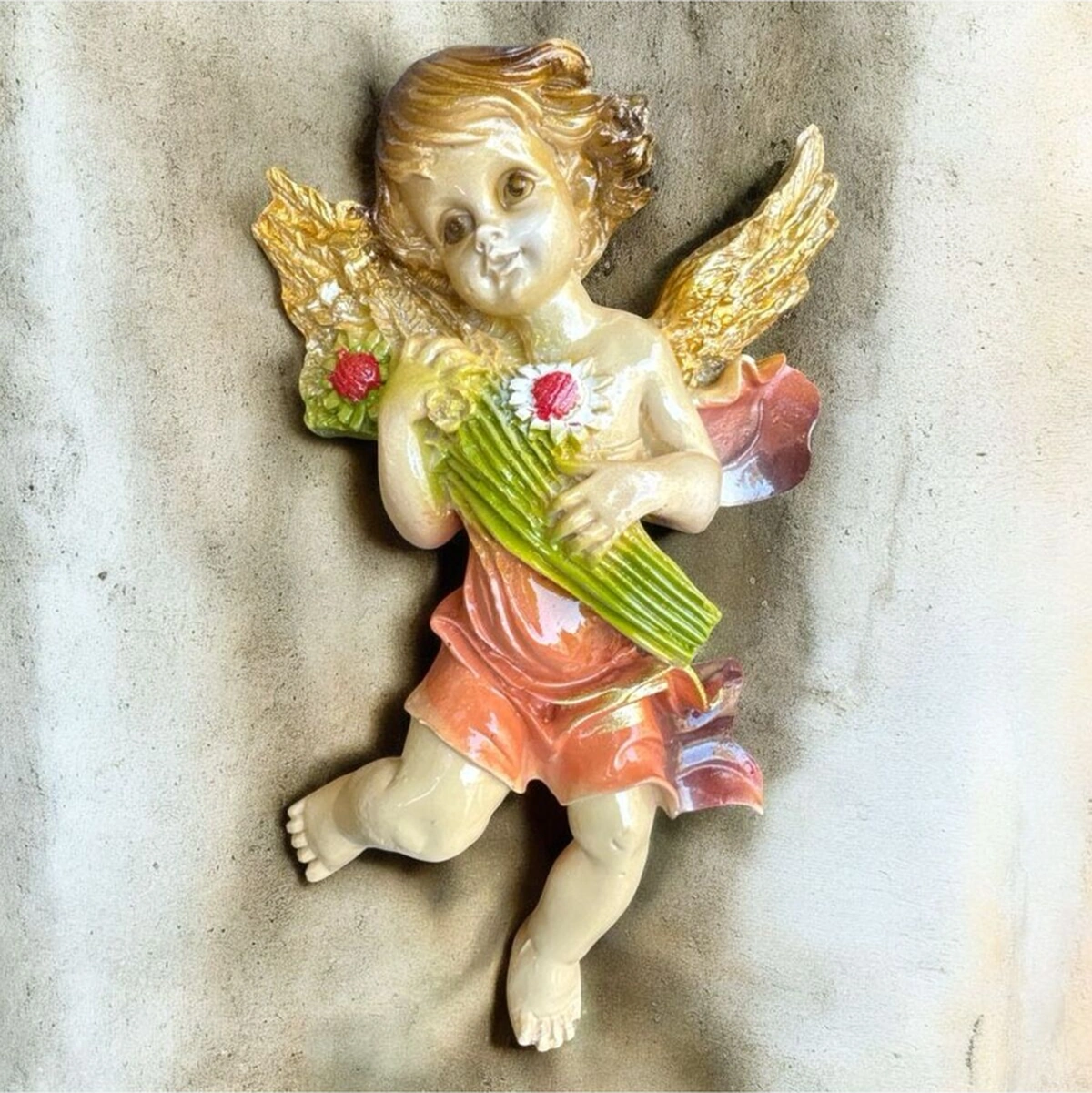 Dekoratif Polyester Duvara Asmalı Tekli Melek Biblo Turuncu 2