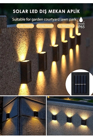 2 Adet Yeni Nesil Solar Çift Yönlü Duvar Lambası Güneş Enerjili Solar Aydınlatma Modern Dekorasyon Aplik Işık
