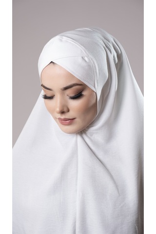 Hürrem Bone Krem Pratik Hazır Geçmeli Tesettür Eşarp Pamuk Caz Kumaş Tek Katlı Çapraz Hijab 2305 40