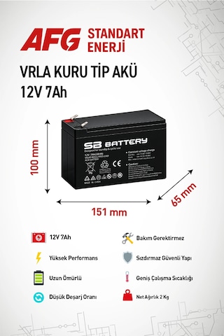 Sb Battery 12v 7ah Bakımsız Kuru Akü