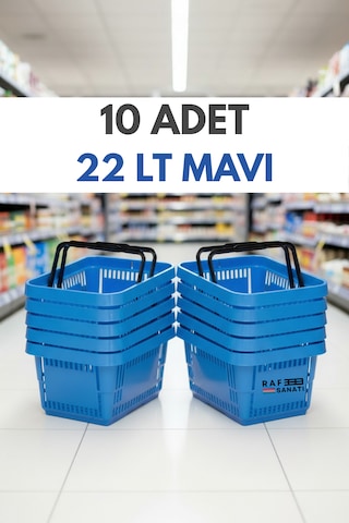10 Adet / 22 Litre Plastik Market Alışveriş Sepeti Profesyonel Market Mağaza El Sepeti Mavi
