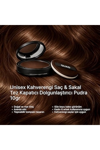 Saç Kapatıcı Pudra, Kahverengi, Unisex Saç Ve Sakal Dolgunlaştırıcı, Doğal Görünüm, 10gr