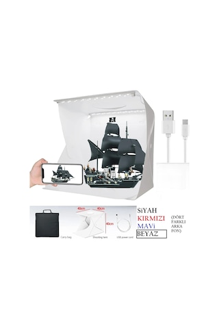 Katlanabilir Mini Fotoğraf Kutusu Işıklı Ürün Çekim Çadırı 40x40x40