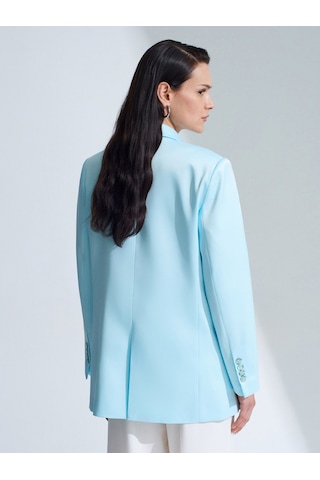 Dilvin 60802 Kruvaze Saten Blazer Ceket-mavi