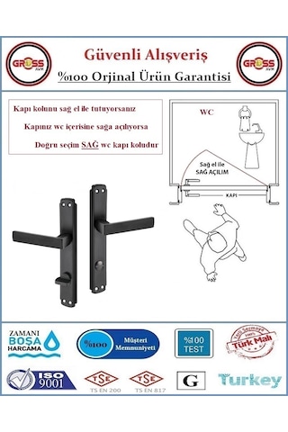 Lama Wc Banyo Kapı Kolu - Mat Siyah - 1 Takım Ön Ve Arka - Sağ