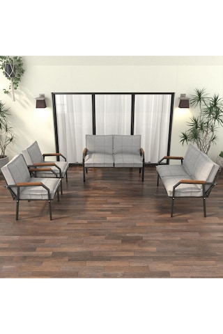 Mygusi Hayal Balkon Bahçe Cafe - Metal Kanepe Koltuk Takımı - 2+2+1+1 Açikgri Açık Gri