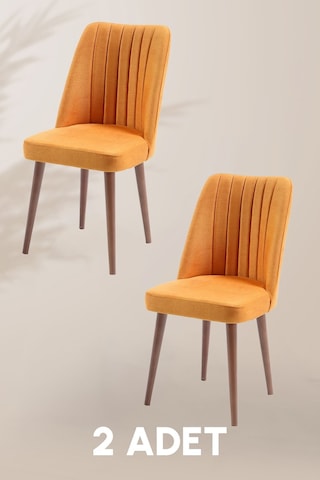 Polo Sandalye - Jerika Sarı - Ahşap Ceviz Ayak 2 Adet - Salon Sandalyesi / Mutfak Sandalyesi Sarı