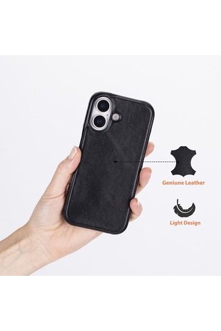 Apple Uyumlu iPhone 17 İçin, Hakiki Deri, El Yapımı Kılıf, Magsafe İle , İç Yüzeyi Kadife, Kömür Siyah Siyah
