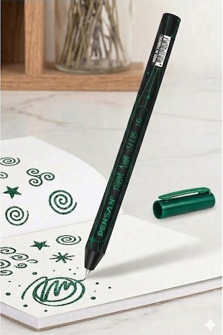 Yeşil Simli Tükenmez Kalem 2 Adet Pensan Jely Simli Pilot Kalem Ergonomik Tutuş Yumuşak Yazım Siyah Defter Renkli