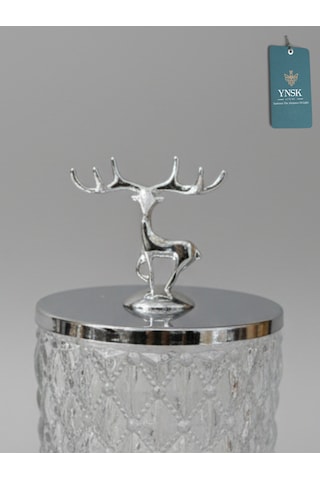 Chacha Home Luxury Lusso 2'li Gümüş Geyik Figür Kapaklı Kristal Cam Şekerlik, Saklama Kabı, Kavanoz