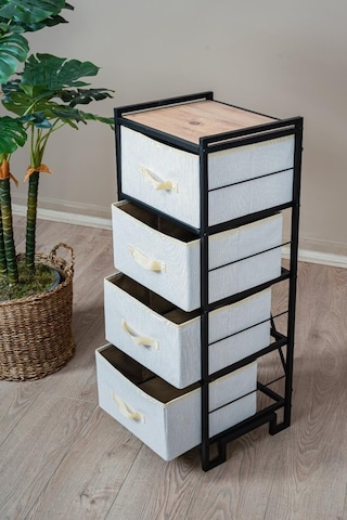 Digithome Metal 4 Çekmeceli Dolap Organizer Çok Amaçlı Düzenleyici Şifonyer Siyah Mrs-021 Kahverengi
