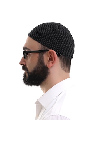 Füme Kışlık Nokta Desenli Orlon Namaz Takkesi