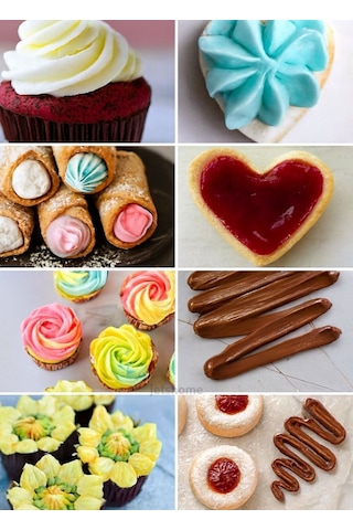 Orta Boy 9 Lu Metal Krema Duy Seti Pasta Duyu Cupcake Ve Kurabiye Krema Duyu Süsleme Metalik Gri
