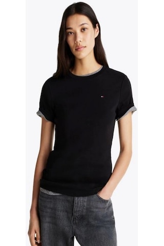 Tommy Hilfiger Kadın Siyah Yuvarlak Yaka Slim T-shirt Siyah