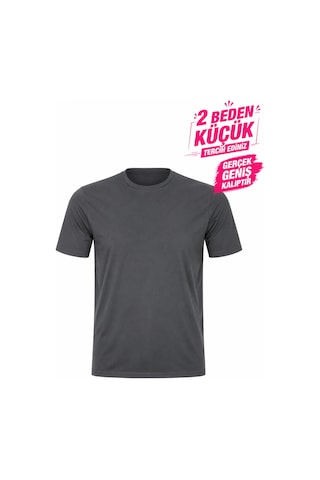 Yuvarlak Yaka Erkek Battal Düz Renk Pamuklu Basic Tshirt Antrasit