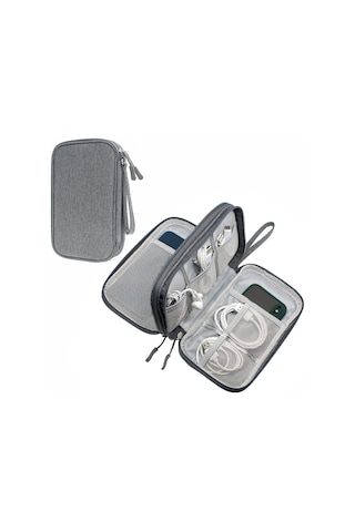 Vkemall İki Katlı Dijital Aksesuar Organizer - Siyah Orta Boy, Su Geçirmez Oxford, Kablo-şarj Aleti Saklama Çantası