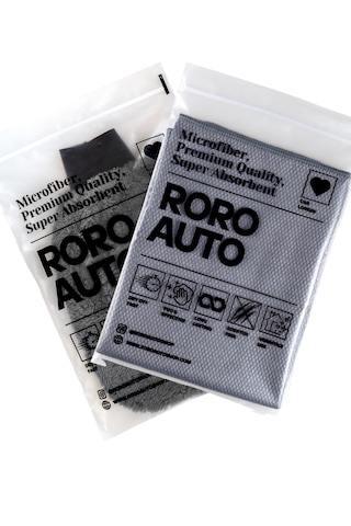 Roro Auto Olimpos Mikrofiber Oto Cam Bezi 50X70 Gri & Gri Araba Yıkama Eldiven Seti