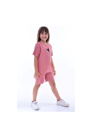 Ribana Beybi Overlok Detaylı Kuromi Nakışlı Alt-üst Takım Kiremit