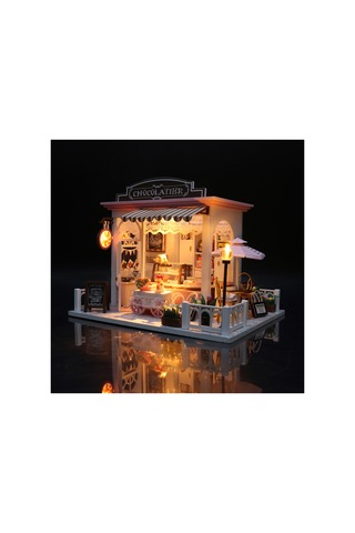 Düşler Çikolatası 3d Puzzle Ahşap Minyatür Maket Kiti Dıy Kendin Yap Led Işıklandırmalı Maket Ev