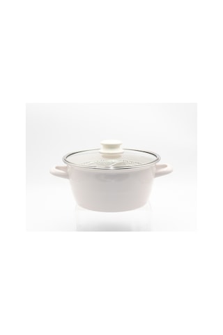Bonera Emaye Cam Kapaklı Beyaz Kızartma Tenceresi 22cm Krem