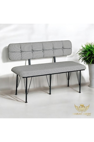 By Hakan Aşkın 120 Cm Metal Ayaklı Metal Alt Kasalı Kazayağı New 2025 Sırtlı Bench Bank Kazayağı Dokuma Kumaşş