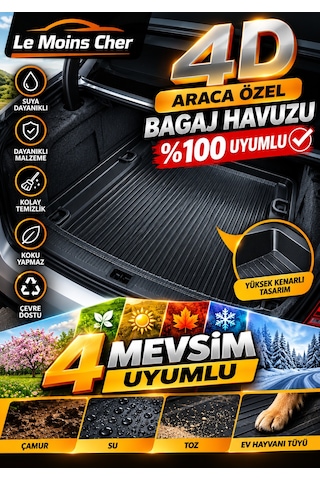 Toyota Auris 2016 Uyumlu Araca Özel 4d Kauçuk Bagaj Havuzu