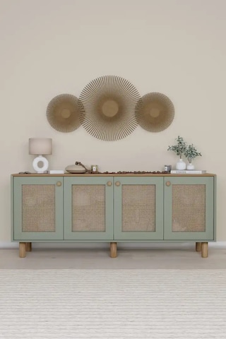 Bohem Serisi Natura Pvc Hasır Desen Yeşil Konsol Yeşil