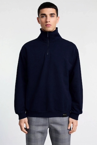 Benerly Erkek Dik Yaka Standart Kol Oversize Kalıp Fermuarlı Sweatshirt F Lacivert