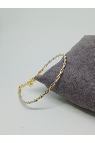 925 Ayar Gümüş Altın Ve Beyaz Renkli Örgü Model Ayarlanabilir Kadın Bileklik Şık Ve Zarif Tasarım Gümüş