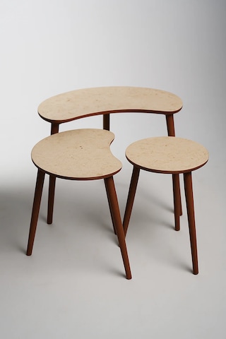 Berlin 3'lü Zigon Sehpa &100 Mdf Traverten