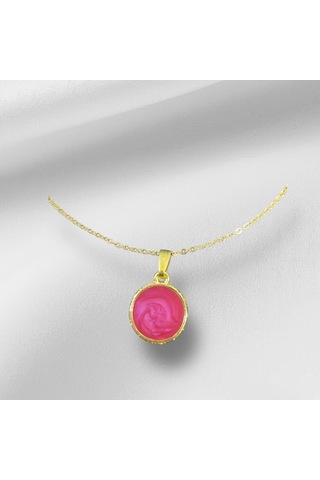 0031 Yuvarlak Pembe-mavi Doğal Taş Kolye Gold