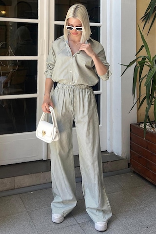 Madmext Yeşil Uzun Kollu Çizgili Gömlek Pantolon İkili Takım Mg2124-yeşil Yeşil