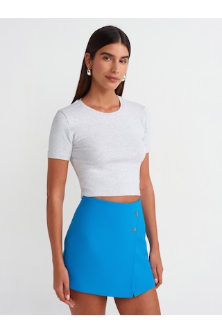 Dilvin Crop T-shirt Gri Melanj