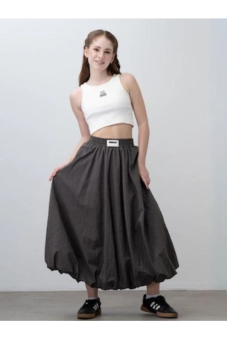 Kız Çocuk Tasarım Uzun Balon Etek-15528 Gri