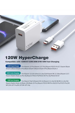 MuhendisTech Type-c 120w Hızlı Şarj Aleti Adaptör Ve Kablo Set Xiaomi Redmi Uyumlu MuhendisTech 120w Type-c