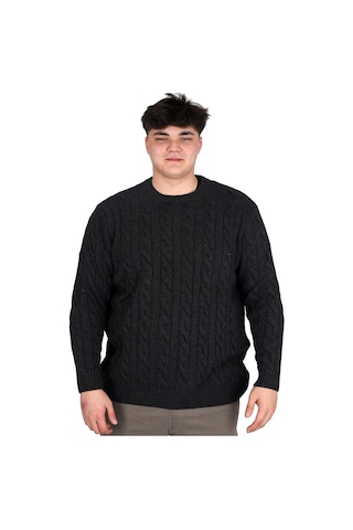 Mode Xl Büyük Beden Erkek Kazak Bisiklet Yaka Braıded 24211 Antrasit Antrasit