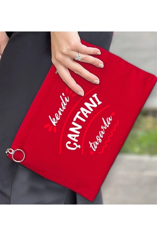 Bk Gift Kişiye Özel Kendin Tasarla Astarlı Portföy Kırmızı Çanta 30x21cm, Baskılı El Çantası, Organizer Çanta