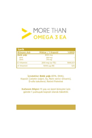 More Than Omega 3 EA Takviye Edici Gıda 30 Yumuşak Kapsül