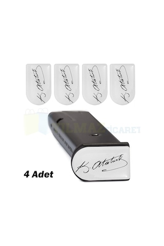 Kemal Atatürk Imza Şarjör Kapağı Sticker Damla Silikon Etiket Yapıştırma 4 Adet ( 4 X 2.4 Cm ) Beyaz