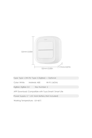 Teltree Zigbee Akıllı Ev Senaryo Kontrolcü, İki Tuşlu, Uygulama İle Kontrol, Beyaz Gateway Gerektirir, Pil Yok 1-gang
